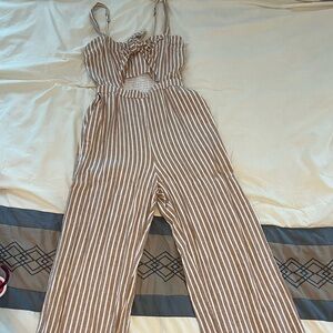 Abercrombie & Fitch Beige Striped Jumpsuit